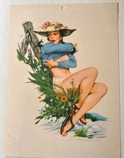 Original 1948 Pinup Girl Calendar Page by J Frederick Smith- Taking Sweater Off