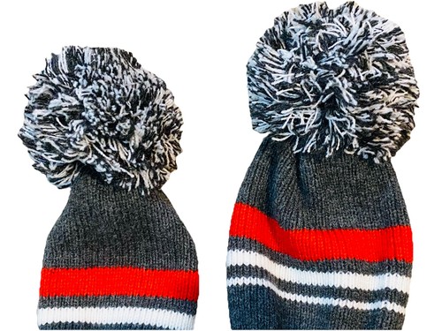(2) Scott Edward grey/red & white acrylic pom pom head cover - Picture 2 of 4