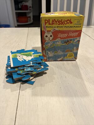 Vintage Playskool Match-A-Story Picture Puzzle ''Happy Hoppy  Bunny 1968 complete