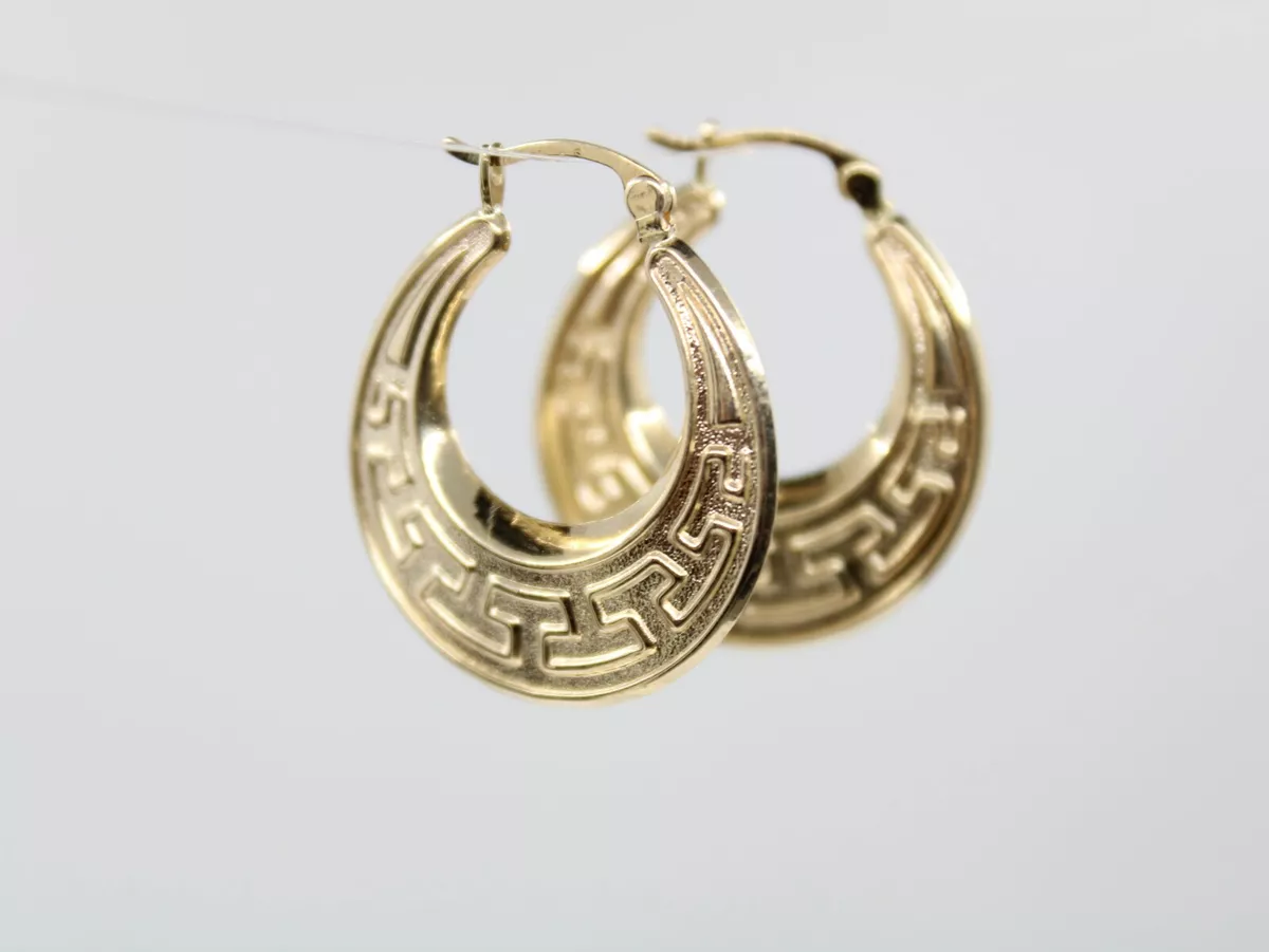 Greek key shop design gold earrings
