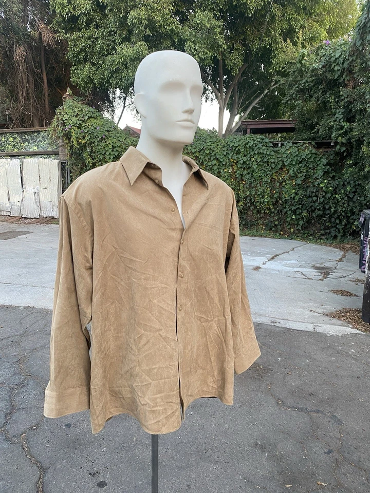 VTG Kenneth Cole Reaction Faux Suede brown dress shirt, 17.5  32-33 XL - Image 2 of 4