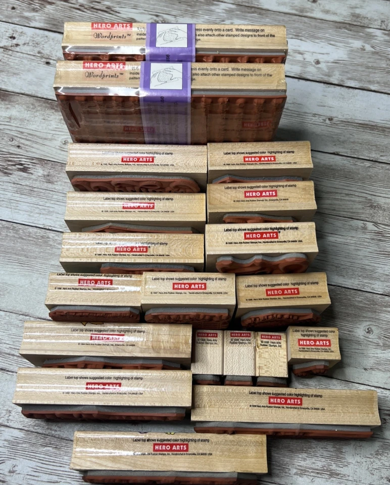 ENORME Lote 19 Estampillas de Goma Montadas en Madera Artes de Héroes (De Colección Años 90) Dichos, Ángel Foto 2 de 4