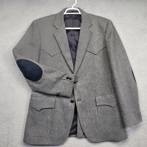 Wrangler Sports Coat Men 44L Wool Elbow Patch Country Western Suit Jacket Blazer - Picture 6 of 22