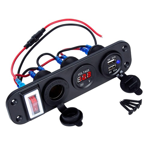 12V Switch Panel Car Cigarette Lighter Socket Boat Dual 2 USB Charging Voltmeter - Picture 10 of 11