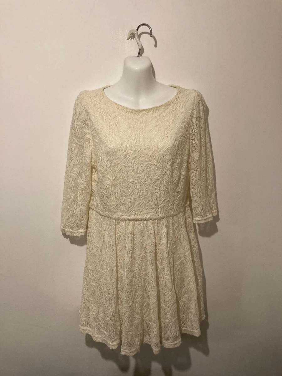 Y2K Topshop retro scoop neck cream crochet mini dress 3 4 sleeve