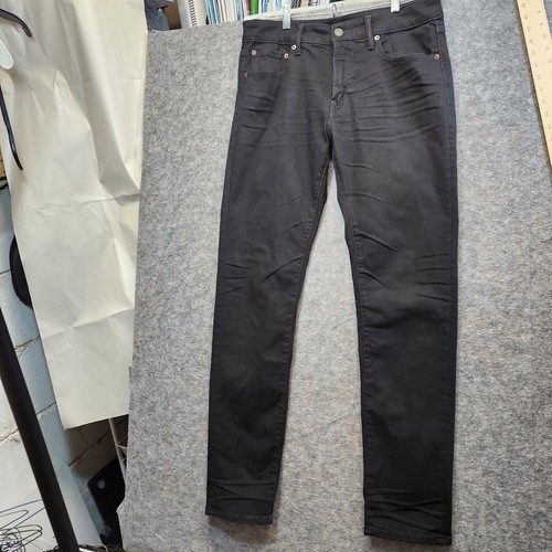 American Eagle Men's Black Denim Mid Rise Skinny Jeans in Dark Wash Size 34X34