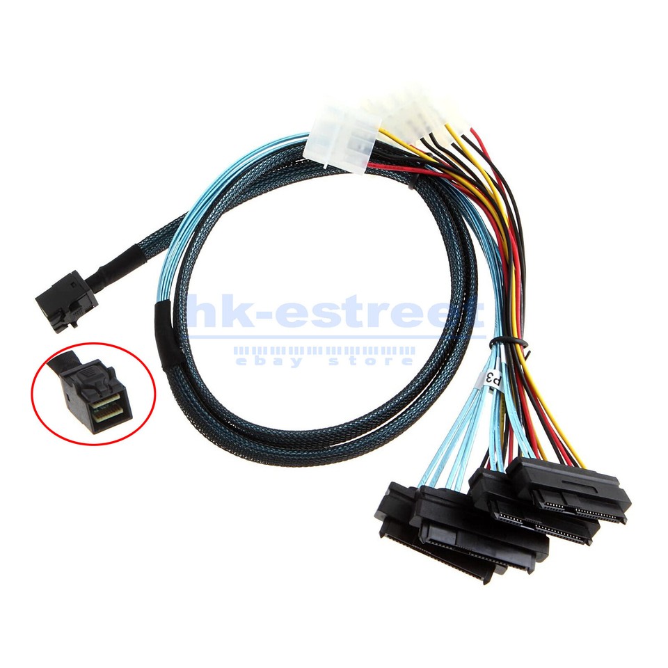Mini SAS SFF-8643 to 4SFF-8482 Connector with IDE Power Port Hard Drive ...