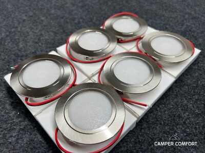 12v LED Spotlights Campervan - Touch Dimmable Downlight Motorhome - Nickel x 6