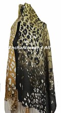 Large Stunning 2-Ply 100 Cashmere Pashmina LEOPARD Shawl Wrap, Yellow/Black