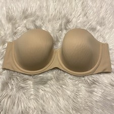 Cacique 44D Bra Beige Lined Lightweight Strapless Underwire Back Closure