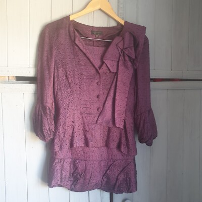 Adolfo Dominguez Anlass lila Rock Anzug Outfit Gr. 12 3-teilig Seidenmischung