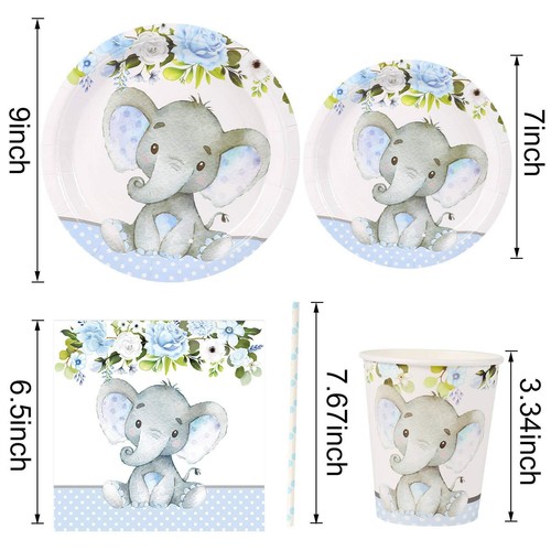 Blue Elephant Baby Shower Party Supplies - Serves 24 Includes Dinner Plates A... - Picture 2 of 6