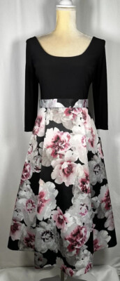 Betsy Adam Dress Flare A-line 8 Gown Formal Evening  3/4 Sleeve Watercolor New