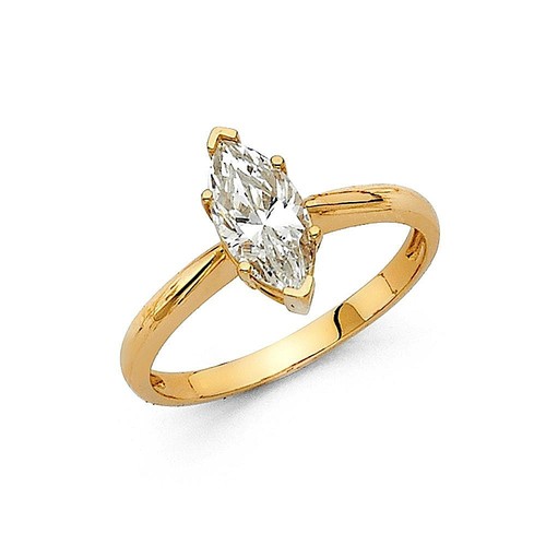 1 Ct Marquise Solitaire Engagement Wedding Promise Ring Real 14K Yellow Gold - Afbeelding 1 van 1