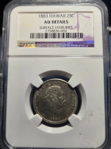 RARE 1883 Hawaii 25C - NGC AU Details - Historic Kingdom Coin - Collector's Gem!