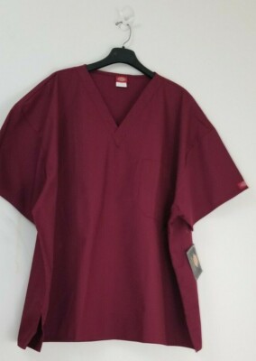 Dickies Genuine V-Neck Medical Scrub Top Size 3XL Maroon Polyester Blend