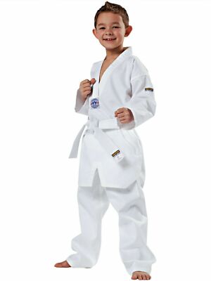 Kwon Taekwondo Anzug SONG Kinder Korea Tae Do TKD lang WT Stil V Ausschnitt weiß