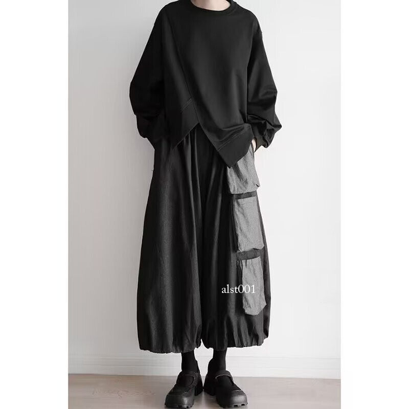 Womens Baggy Japanese Style Loose Pants Casual Gothic Wide Leg Trousers