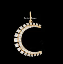 Beautiful Crescent Moon Diamond 925 Sterling Silver Charm Pendant Jewelry,Gift