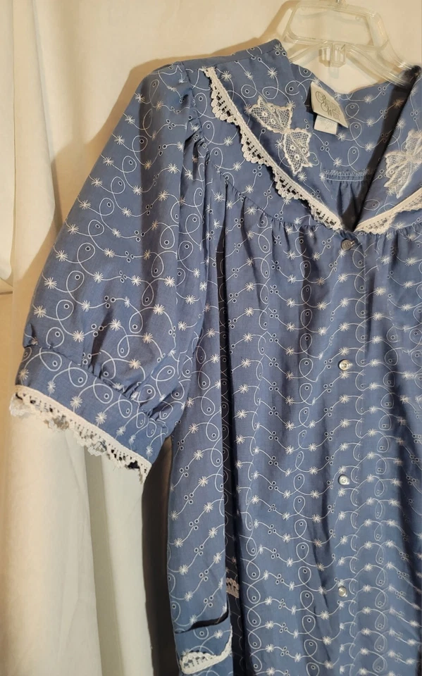 Beverly West Encaje Bordado Azul Imitación Ojales Casa Abrigo Bata Vestido 1X Foto 4 de 4