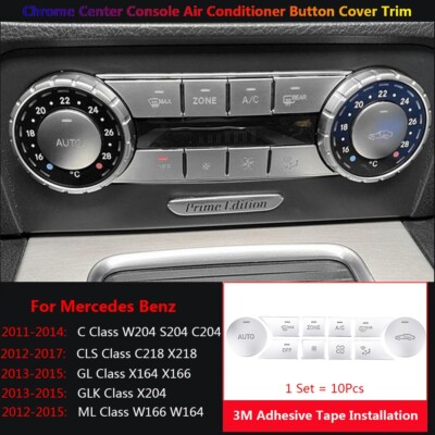 Set Di 3 Pulsanti Copertura In ABS Cromato Per Consolle Centrale Mercedes-Benz Classe C W204 E GLK X204