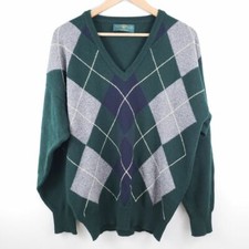 Alan Paine Vintage Lambs Wool Argyle Diamond V Neck Golf Sweater Men's Large