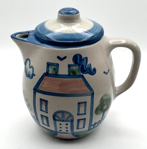 Vintage MA Hadley Signed Hand Painted Coffee Pot. HOUSE  Retired Home 60 oz