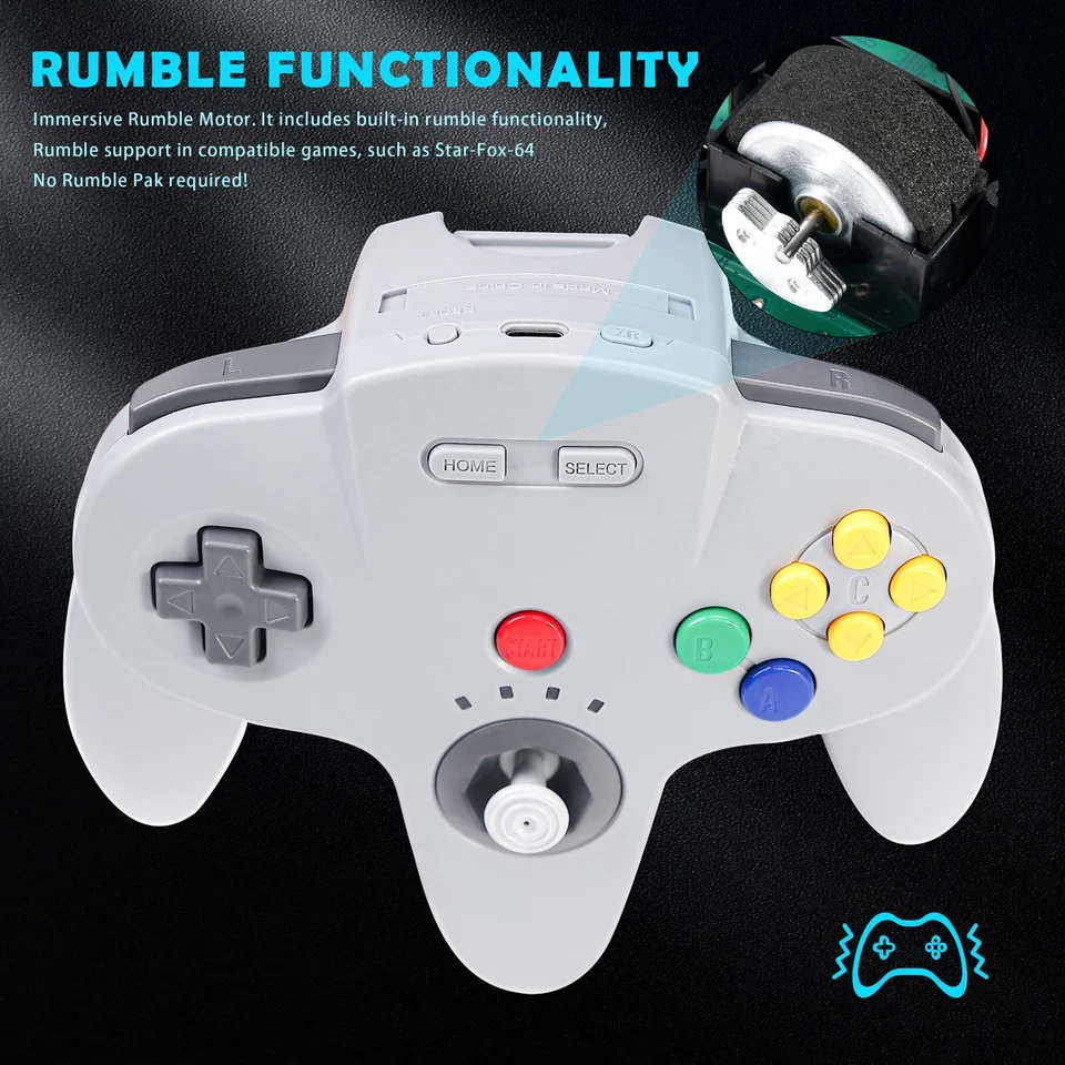 2.4G Wireless N64 Controller Joysticks for Nintendo 64 N64 Console w/ Rumble Pak - Image 3 of 4
