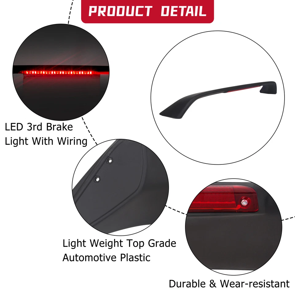 For 96-00 Honda Civic SI 2 Dr 4 Dr Black Trunk Spoiler Wing LED Brake Light Lamp Foto 4 de 4