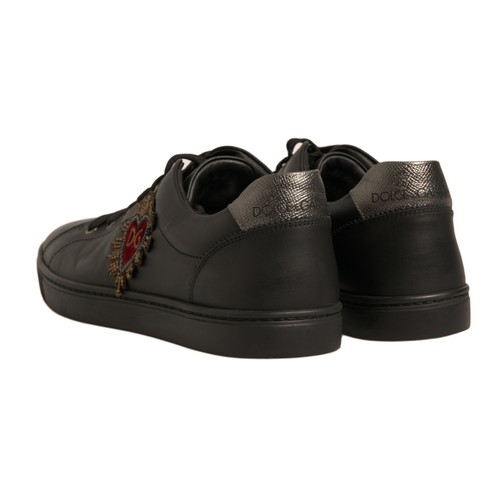 DOLCE & GABBANA Shoes Black Leather Heart Embellished Sneakers EU44 /US11 620usd - Picture 5 of 8