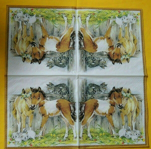 20 Servietten Pferde Fohlen kleine Katzen 1 Packung OVP Tiere Blumen Motivservie - Bild 3 von 4