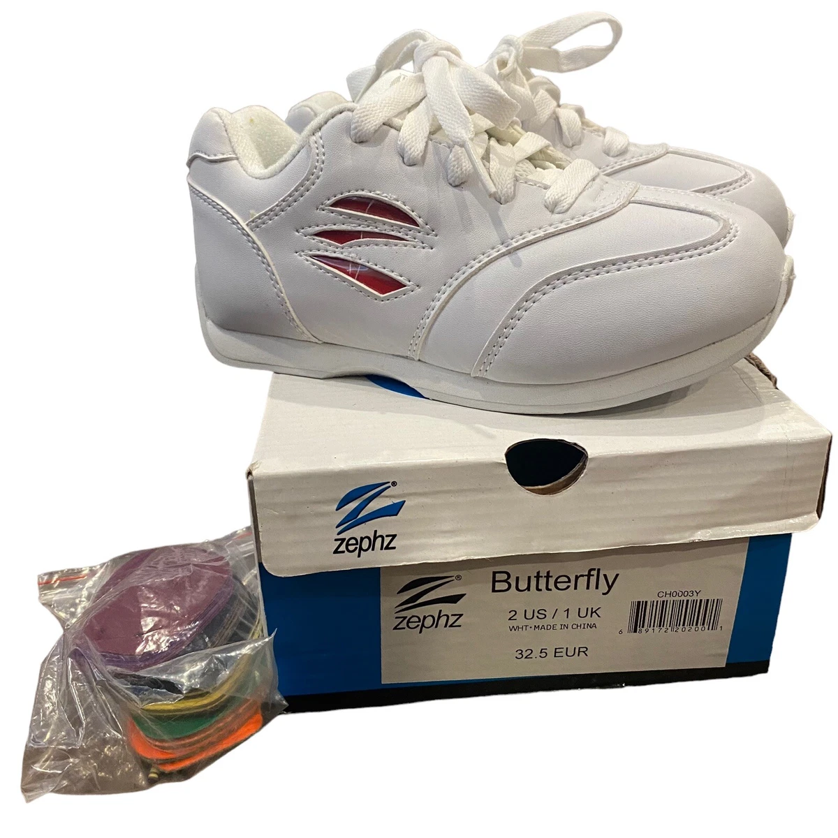 New Zephz Butterfly Lo Cheerleading Shoe Kids Size 2 White