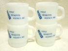 Set of 4 Vtg Termocrisa First Benefits Agency Advertising Milk Glass Mugs Cups