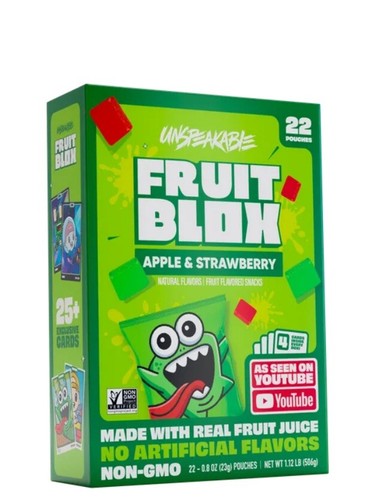 22 PACKS! FruitBlox Unspeakable Apple Strawberry Fruit Snacks, FREE EXPEDITED!