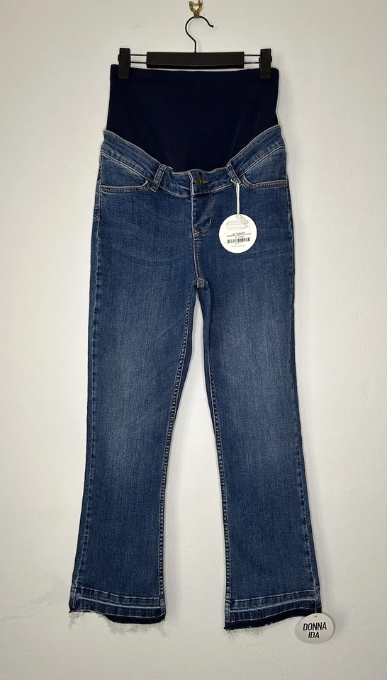 Donna Ida Maternity Blue Distressed Luxury Denim Cropped Jeans Uk Size 6/8 - Image 2 of 4