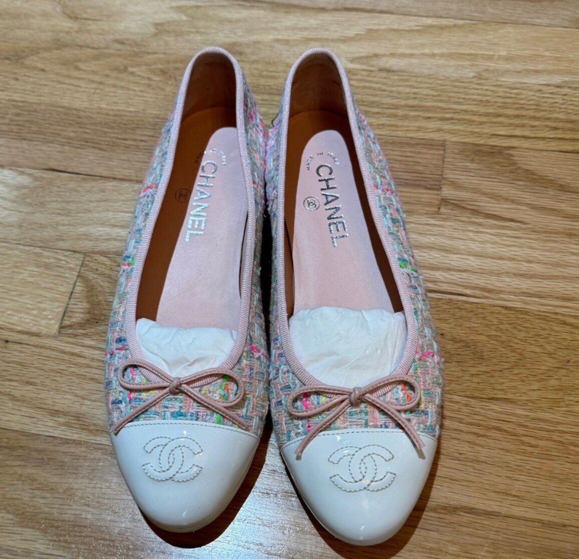 れもん CHANEL バレリーナ39 ツイード Chanel Pink Tweed Ballet Flats. Size 39, worn once box and