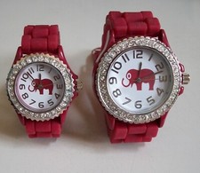 Women's Fashion Good Luck Elephant Rhinestone Silicone Band Dressy Casual Watch