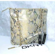 Dkny Gold Python Snakeskin Leather Handbag Sh...