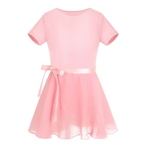 Girl Short Sleeves Ballet Dress Dance Gymnastics Leotard Chiffon Skirt Outfit - Picture 58 of 69