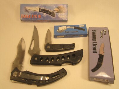 (3) POCKET KNIVES Frost Cutlery EAGLE EYE III Delta Ranger SWAMP LIZARD [Z36b]