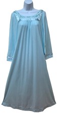 Vintage Character Brushed Nylon Long Retro Satin Embroidered Nightgown S USA NOS