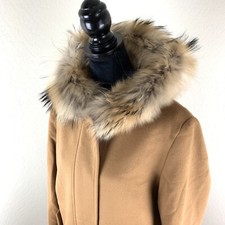 Cinzia Rocca Icons Wool Cashmere Blend Coat Racoon Fur Trim Womens Sz 12 $1100
