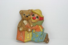 Vintage Home Interior Childrens Baby Room Wall Plaque Decor Clown and Bear