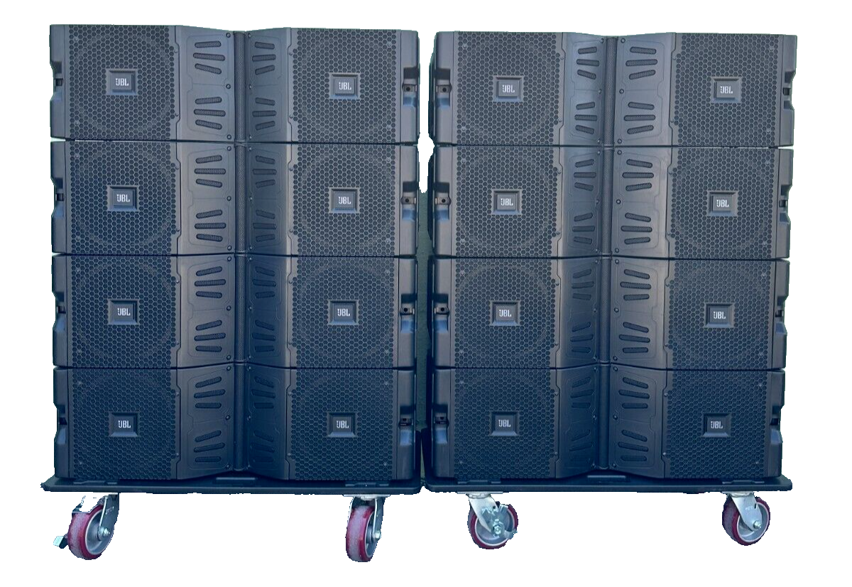 16) JBL VTX-V20 LINE ARRAY SPEAKERS W/ TRANSPORT CARTS