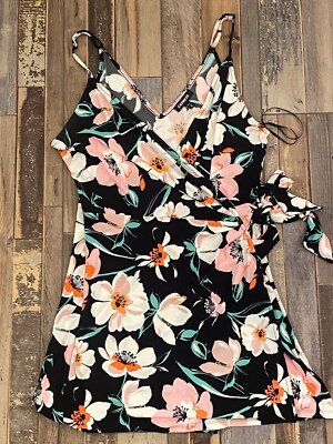 Floral Express Rompers Express Floral Wrap Front Floral Romper / Pink, Black, Neon Orange ...
