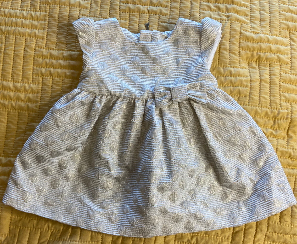 Abito da festa Kate Spade bambina 6 mesi oro chiaro punti metallizzati fiocco gessato