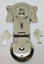 Polished Nickel Chrome Trunk Lock Keys chest steamer antique vintage rustic silv