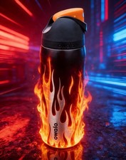 Owala FreeSip 32oz Black Flame Water Bottle Chrome Inferno Style