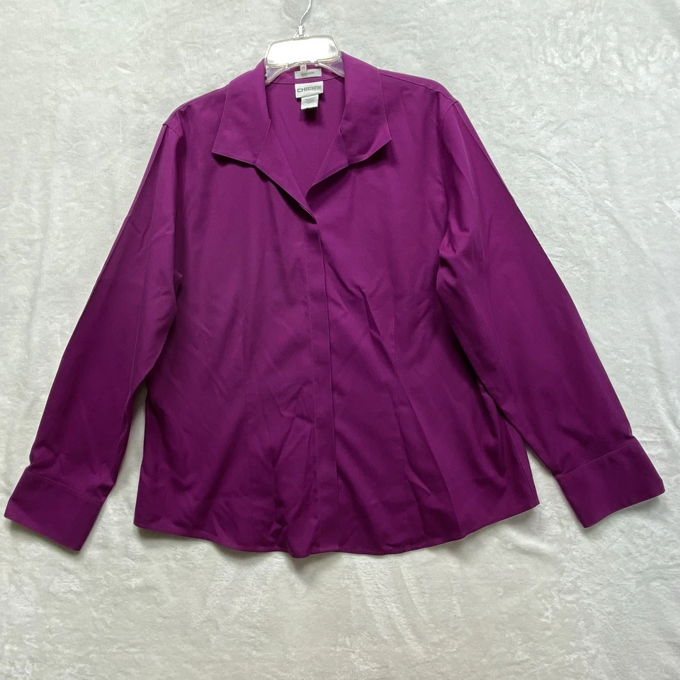 Chico's Mujer Púrpura Talla XL 3 Algodón Sin Planchar Oculto Abotonado Cuello Blazer Foto 2 de 4