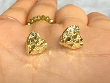 10K Real Solid Yellow Gold Heart Nugget Earrings